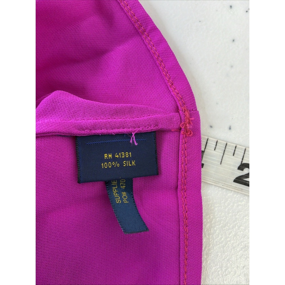 Polo Ralph Lauren Women's Size L 100% Silk Blouse Hot Pink V Neck Office Travel - Picture 7 of 8